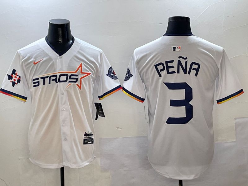 Men Houston Astros #3 Pena White three generations Joint Name Nike 2025 MLB Jersey style 7->houston astros->MLB Jersey